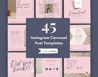 45 Carousel Posts Templates | Instagram Post Canva Templates, Social Media Templates, INSTANT DOWNLOAD- TMDT003