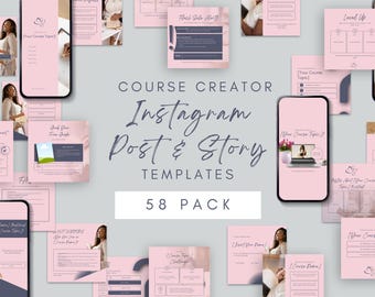 コース作成者 Instagram テンプレート | コースの開始 | Instagram フィードの開始 | ウェビナーとコースのスライド | オンライン コース マーケティング バンドル