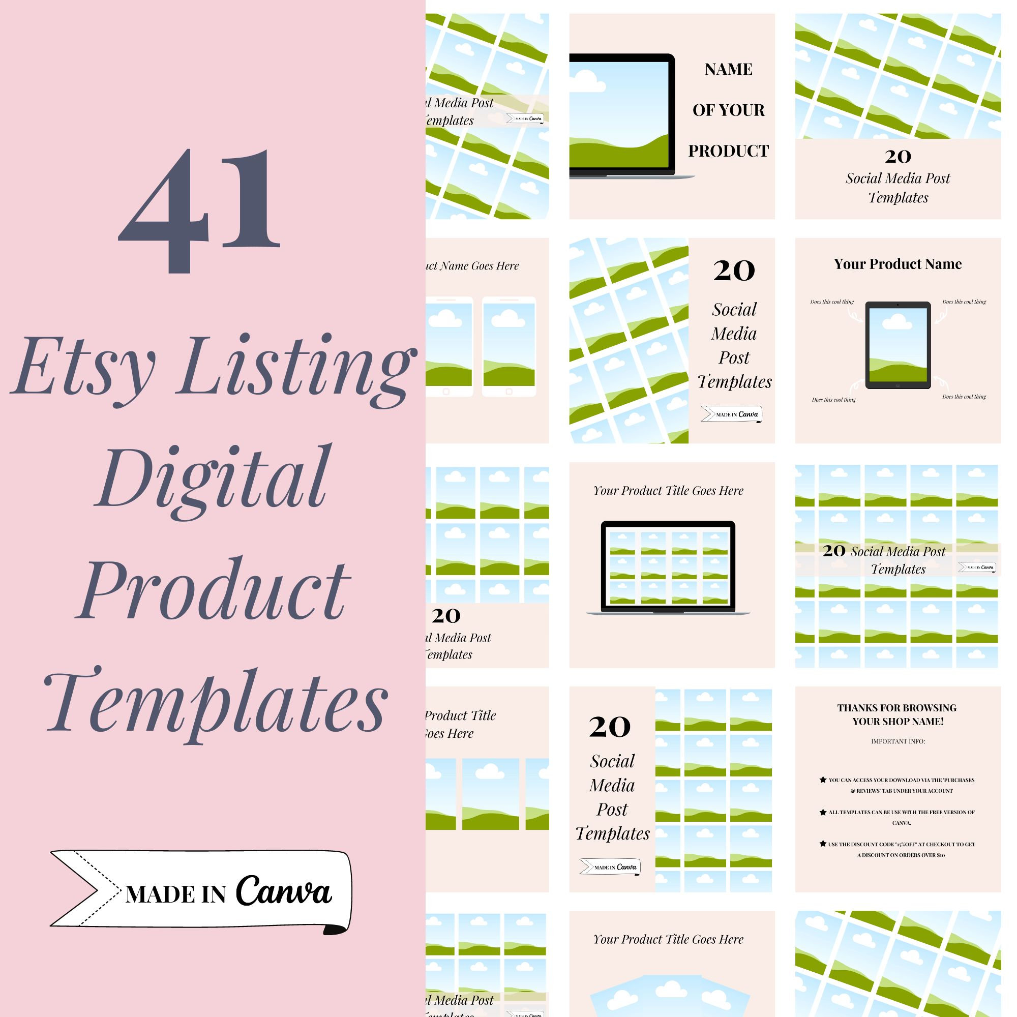 Digital Product Mockup Template Bundle Includes Etsy Listing Canva ...