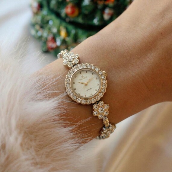 Gold Crystal Floral Bracelet Watch - Gold Vintage Flower Women main image 4