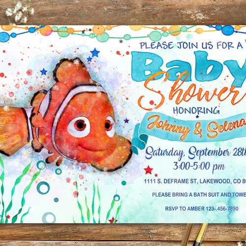 Finding Nemo Baby Shower Invitations It S A Boy Baby Etsy