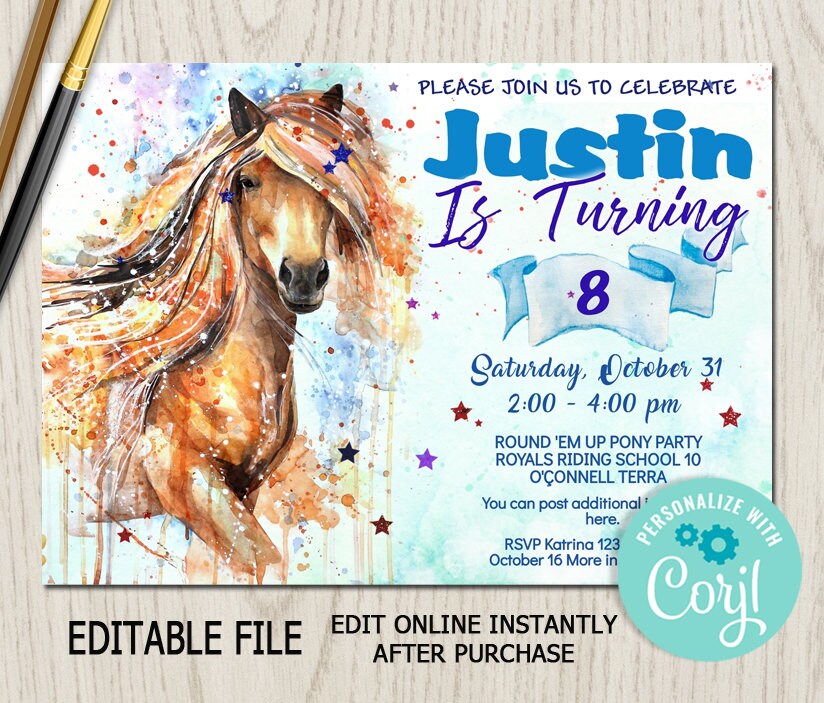 Horse Birthday Invitation Horse Invitation Horse Party Etsy