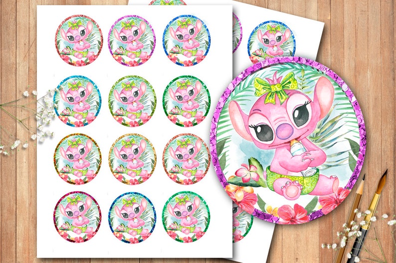 Stitch pink baby cupcakes toppers printable lilo and stitch | Etsy