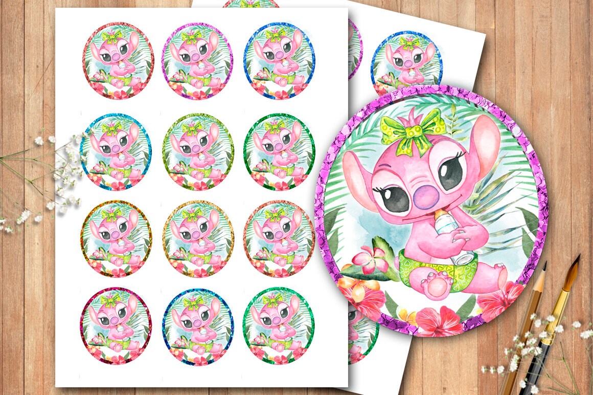 Stitch pink baby cupcakes toppers printable lilo and stitch | Etsy