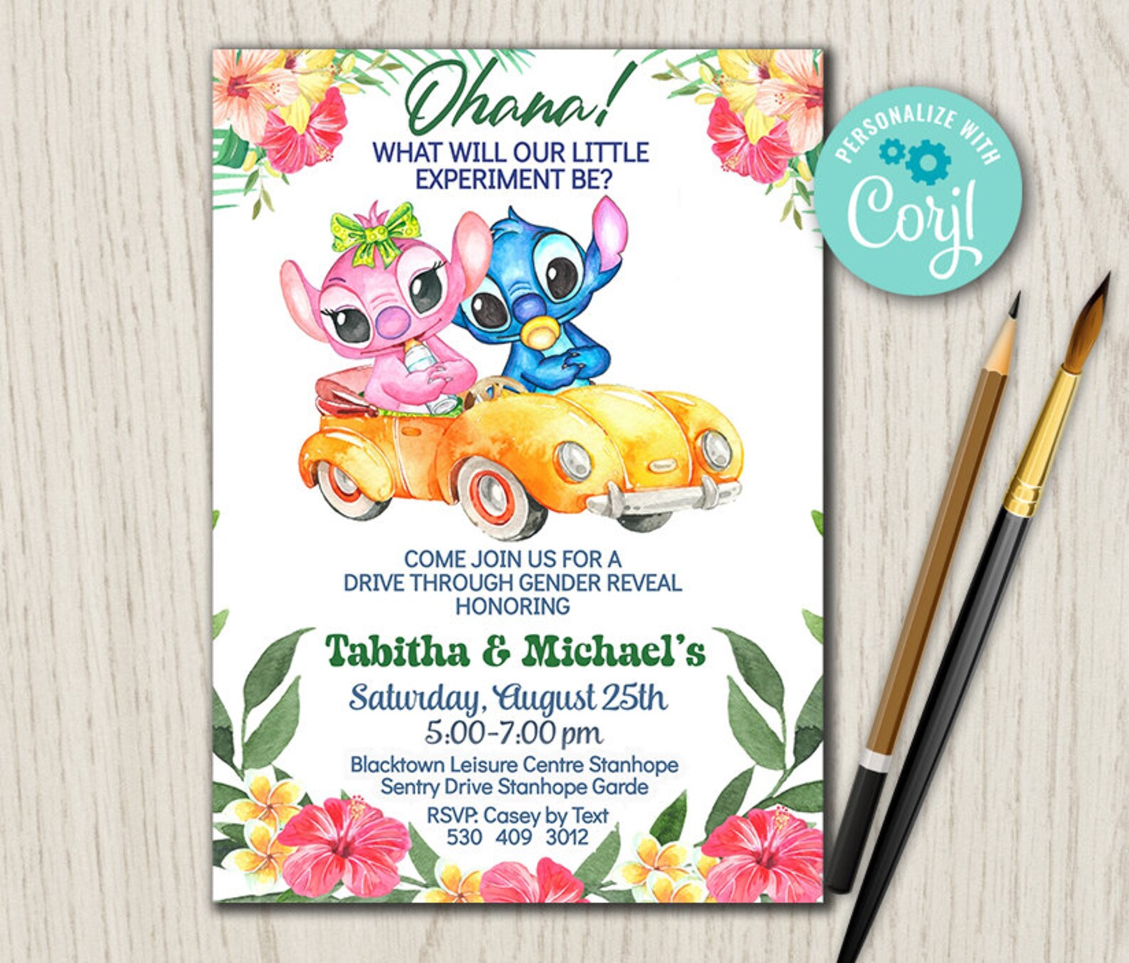 Drive by Gender Reveal Lilo and Stitch Invitation Boy or Girl Etsy