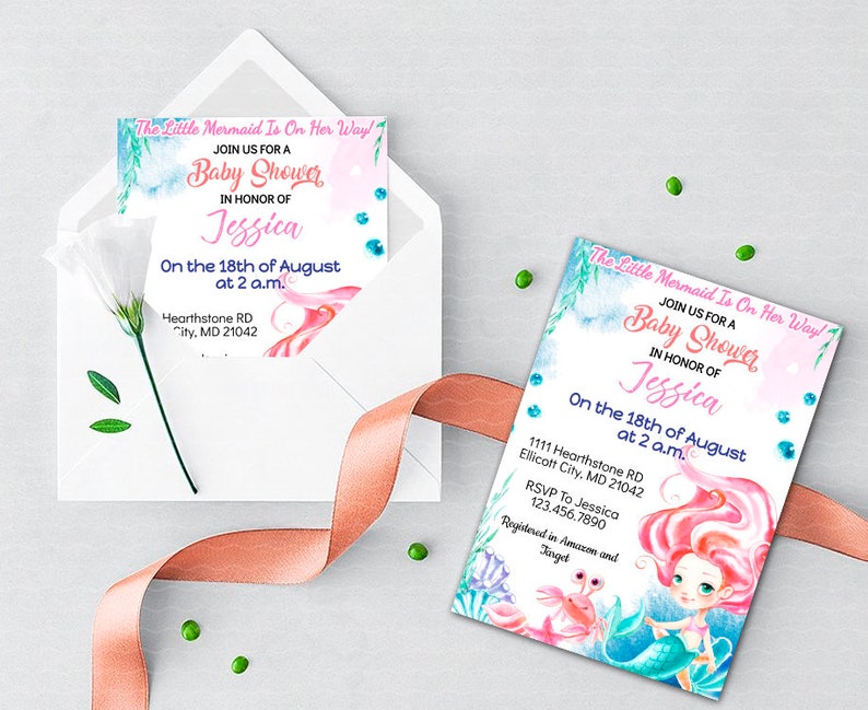 EDITABLE Little Mermaid Princess Ariel Baby Shower Invitation Etsy