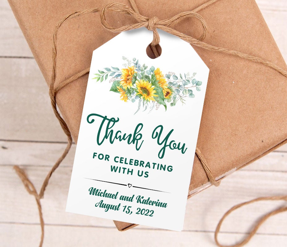 Wedding Favors Sunflowers Personalized Thank You Tags Wedding Gift Ta…