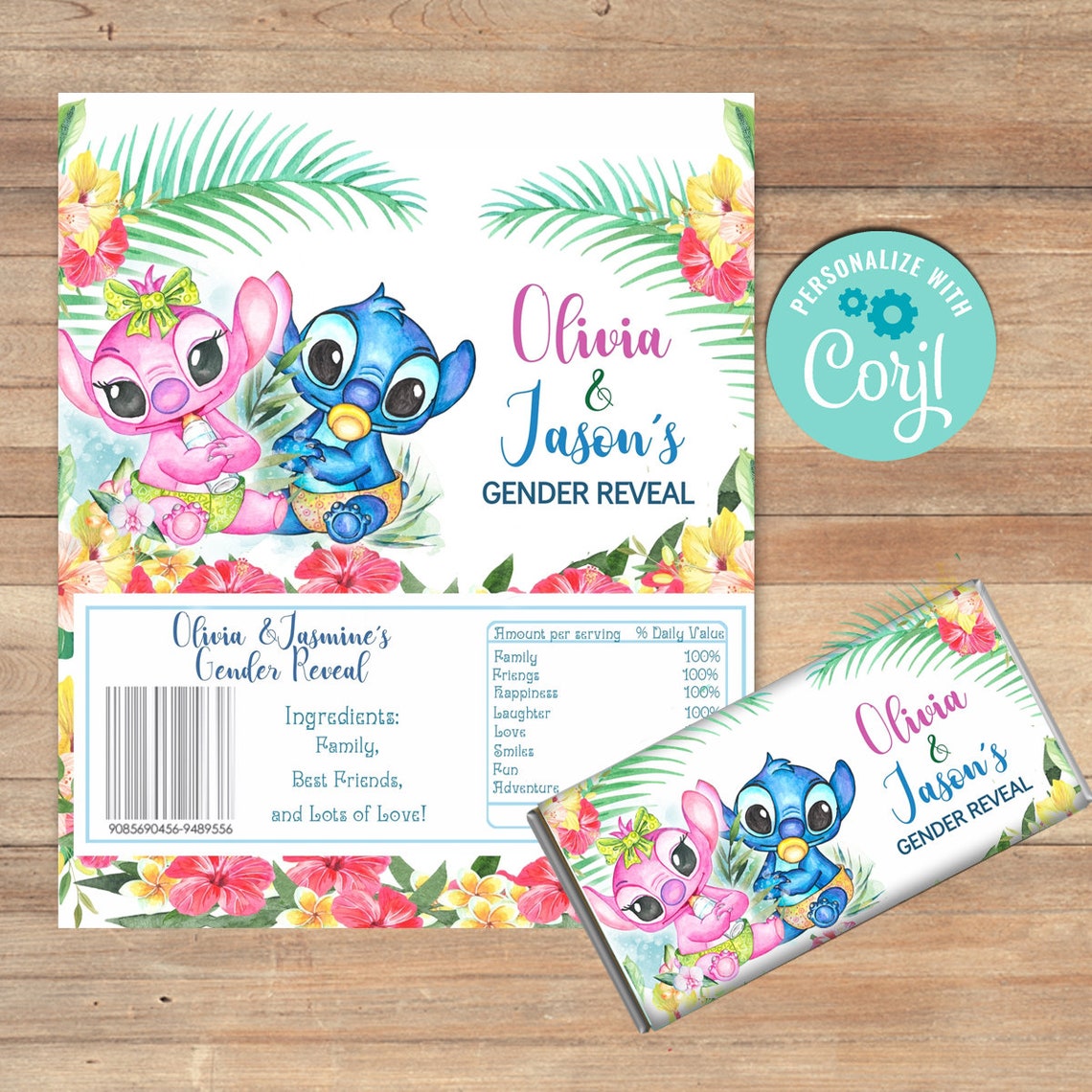 Personalized Lilo and Stitch Angel Gender Reveal Chocolate Bar Etsy