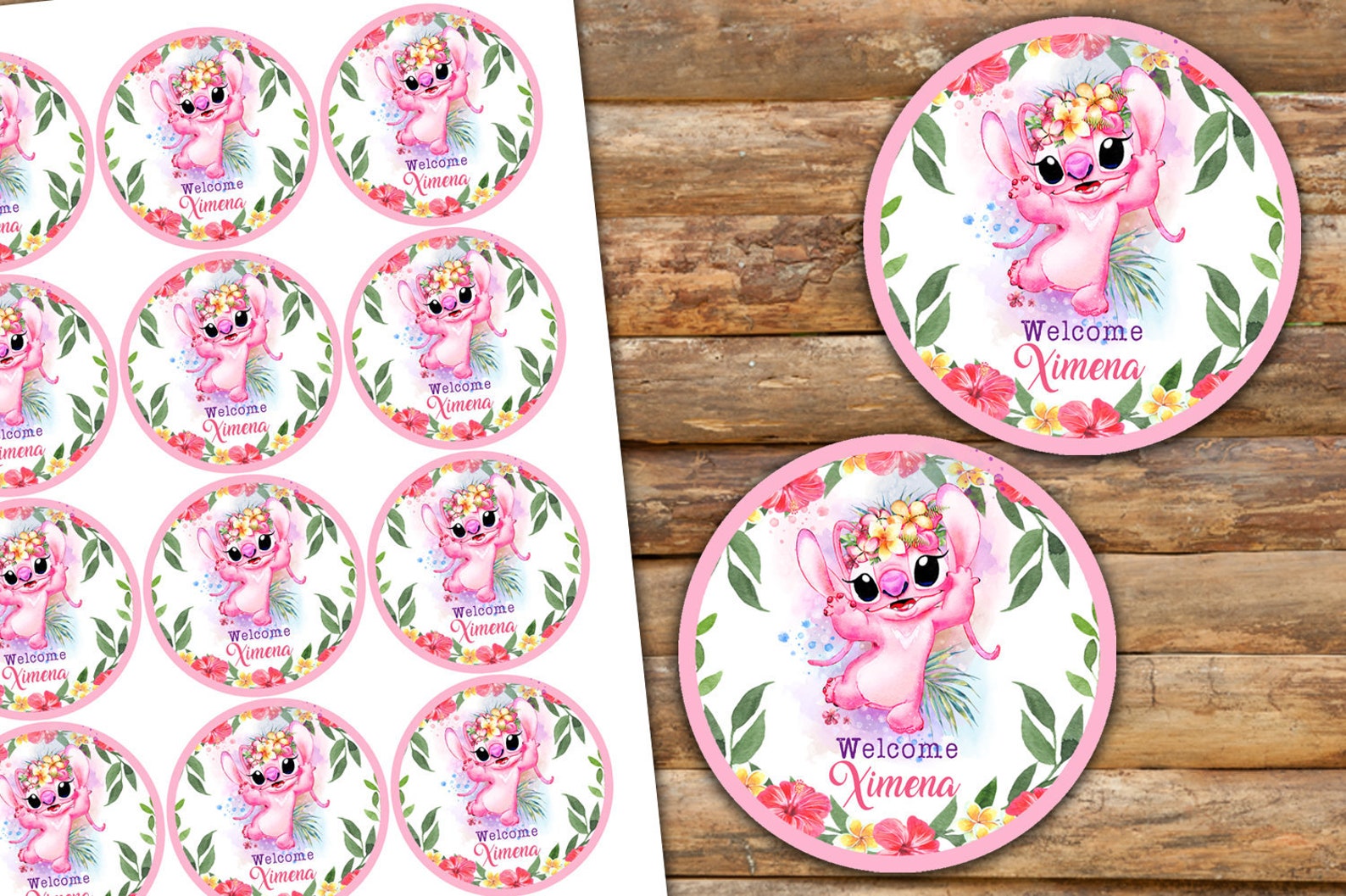 Lilo and Stitch Pink Angel cupcakes toppers printable Angel | Etsy