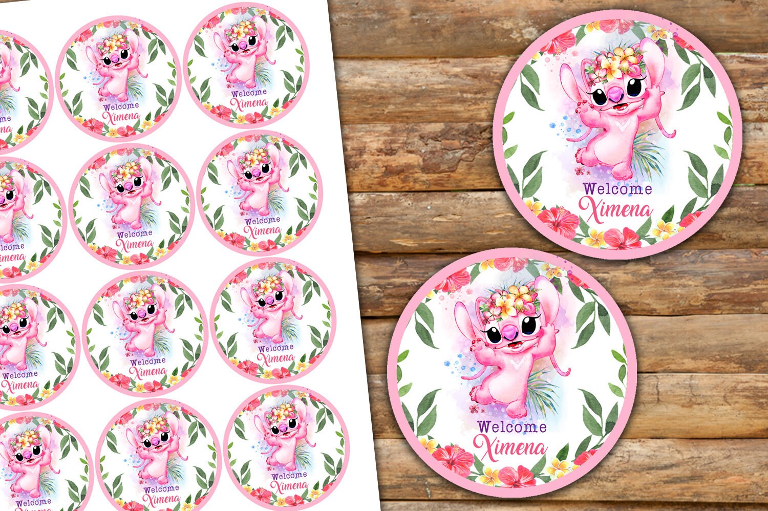 Lilo and Stitch Pink Angel cupcakes toppers printable Angel | Etsy