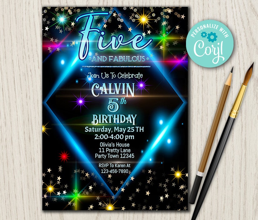 5th Birthday Invitations Five and Fabulous Birthday Invitation | Etsy