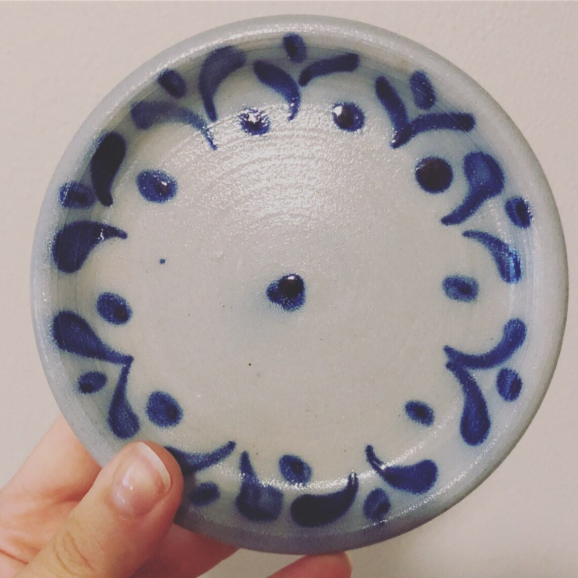 Four Handmade Grey Ceramic Plates w/ Blue Detail Etsy