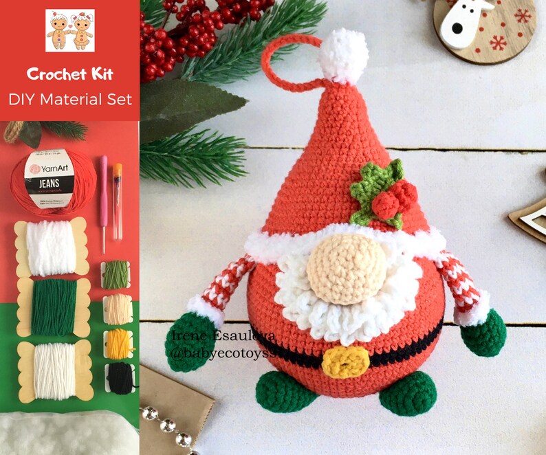 Adult craft kit gnome christmas . Crochet kit gnome patterns . Etsy