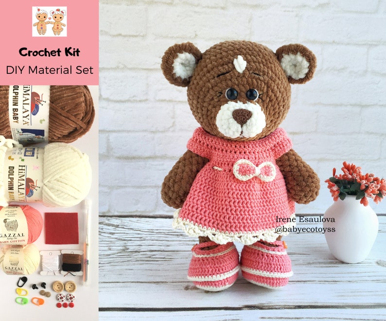 Diy craft teddy bear kit . Crochet kit stuffed animal teddy | Etsy