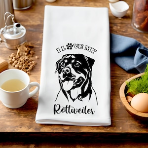 Toallas de té / Toallas de cocina / Paño de plato / Toalla de regalo / Toalla de té divertida / Toalla de té para perros / Rottweiler / Me encanta mi Rottweiler / Perro