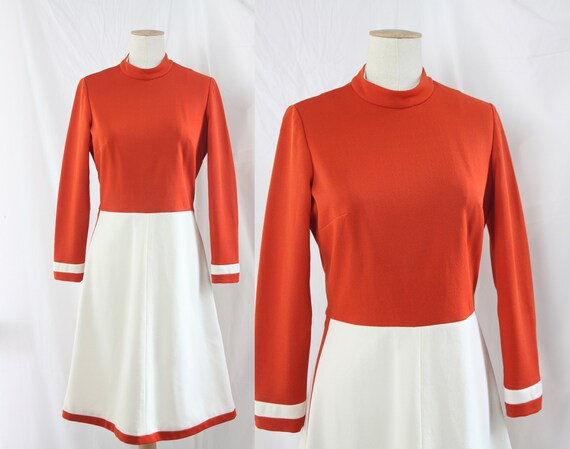 Mod Orange Dress / 60s Color Block Dress / Orange