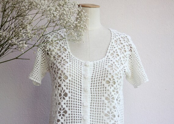 white cotton crochet top