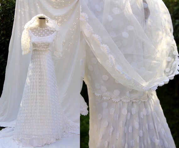 1960s Wedding dress / Boho daisy white wedding gow