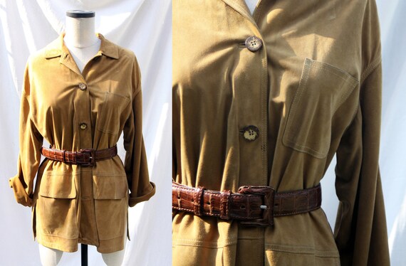Vintage suede beige jacket / Boho leather coat / U