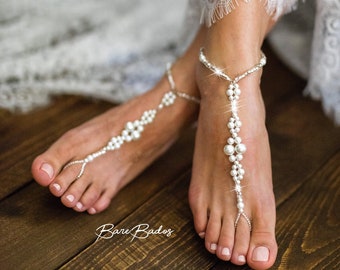 Pearl Barefoot sandals wedding, Beach wedding, Pearl footless sandals, bottomless bridal shoes, wedding shoes, Bohemian jewelry