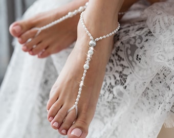 Bridal Barefoot sandals wedding, pearl and crystals barefoot sandals, Beach wedding shoes, bridesmaid footless sandals, barefoot jewellry