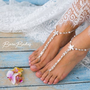 Starfish Barefoot sandals wedding, Beach wedding barefoot sandals, Pearl and rhinestone footless sandals, barefoot jewelry, wedding shoes image 1