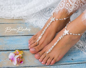 Starfish Barefoot sandals wedding, Beach wedding barefoot sandals, Pearl and rhinestone footless sandals, barefoot jewelry, wedding shoes