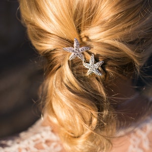 Starfish hair pins, wedding hair pins, silver starfish hair accessory, Bridal starfish Hair Clips, beach wedding rhinestone starfish pins image 2