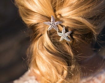 Rhinestone starfish hair pins, wedding hair pins, silver hair slides, crystal Hair Clips, Bridal clips, wedding hair pins, beach wedding
