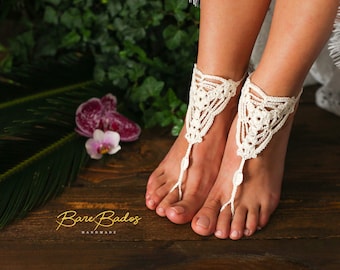 Crochet barefoot sandals, Bohemian wedding accessories, Gypsy Macrame crochet accessory, hippie barefoot shoes, wedding shoes for a bride