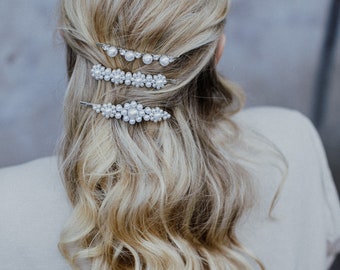 Pearl hair clip set, hair slides, silver hair pins, faux pearl beaded Hair Clips, Bridal Barrettes, trend hair accessory, gift for a girl