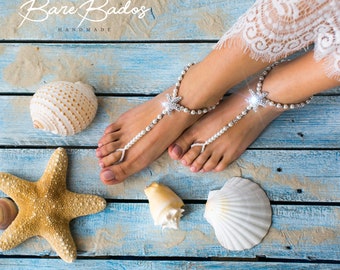 Barefoot sandals wedding, Starfish barefoot sandals, Beach wedding, Pearl and rhinestone footless sandals, barefoot jewelry, wedding shoes