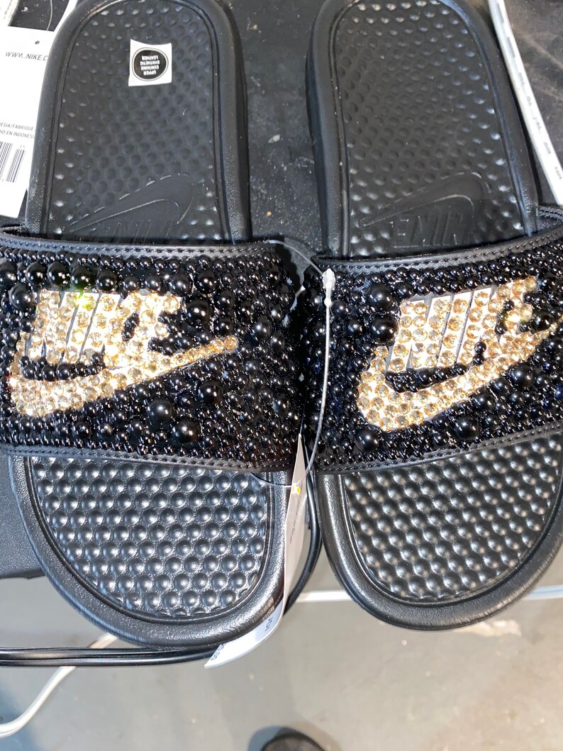 Nike Beaded BLING slide sandals with 100% Swarvoski Crystals.. | Etsy