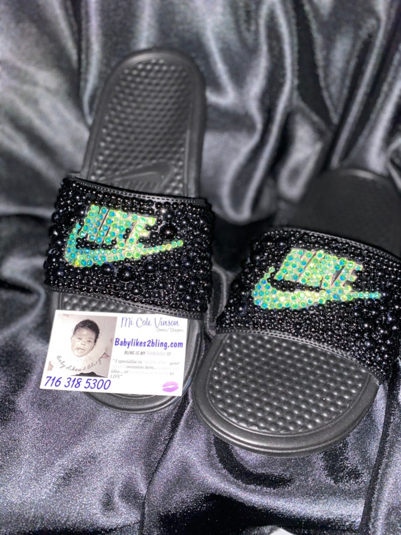 Nike Beaded BLING slide sandals with 100% Swarvoski Crystals.. | Etsy