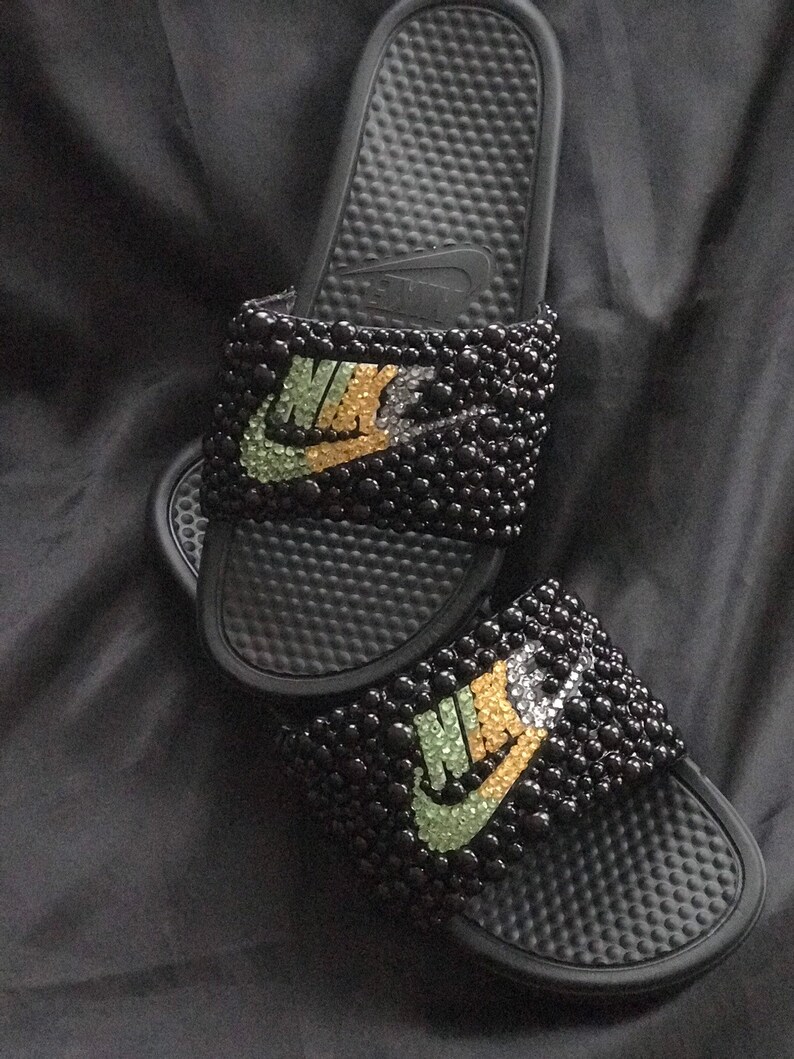Nike Beaded BLING slide sandals with 100% Swarvoski Crystals.. | Etsy