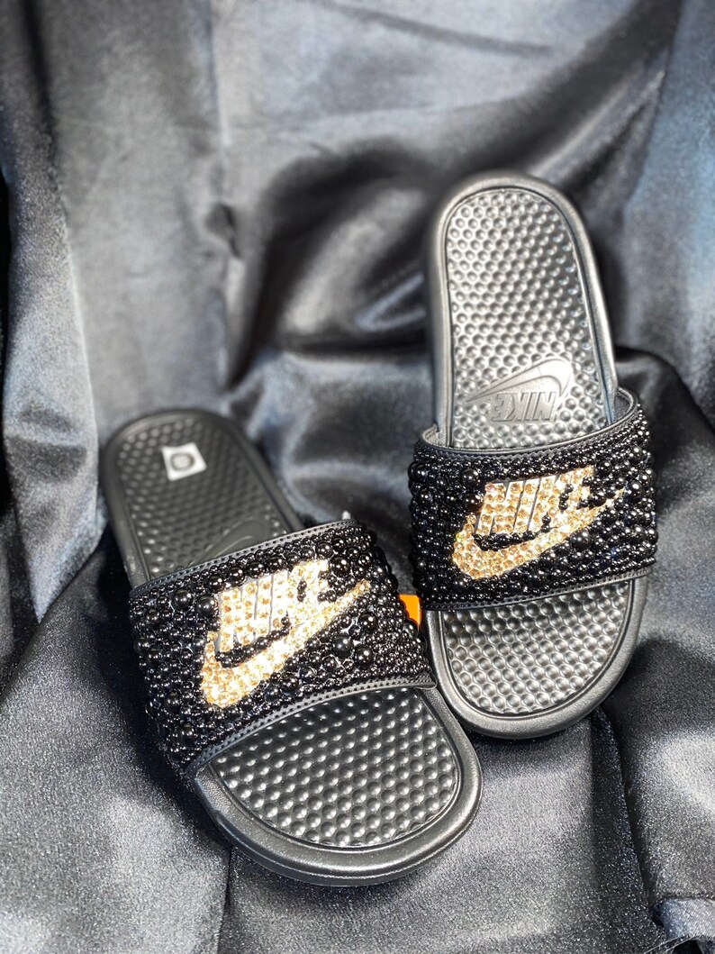 Nike Beaded BLING slide sandals with 100% Swarvoski Crystals.. | Etsy