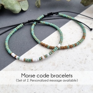Morse Code Personalized Friendship Bracelet Set, Matching bracelet set with Custom name or date, Best friend gift, Couples Anniversary gifts