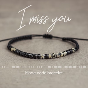 Tu me manques - Bracelet homme, bracelet code Morse, cadeaux pour lui, homme, petit ami, mari, relation longue distance, cadeau d'anniversaire