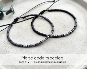 Personalized Couples Bracelet Set, Matching Custom name or date Morse Code bracelet, Anniversary gifts for boyfriend, husband, girlfriend