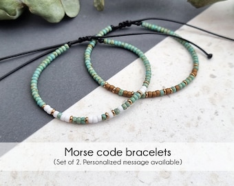 Morse Code Personalized Friendship Bracelet Set, Matching bracelet set with Custom name or date, Best friend gift, Couples Anniversary gifts