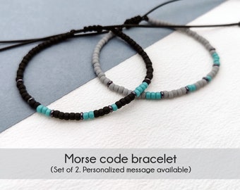 Personalized Couples Bracelet Set, Matching Custom name or date Morse Code bracelet, Anniversary gifts for boyfriend, husband, girlfriend