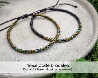 Personalized Couples Bracelet Set, Matching Custom name or date Morse Code bracelet, Anniversary gifts for boyfriend, husband, girlfriend