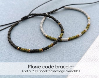 Personalisierte Paare Armband Set, passender benutzerdefinierter Name oder Datum Morse-Code Armband, Jahrestagsgeschenke für Freund, Ehemann, Freundin