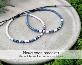 Ensemble de bracelets personnalisés pour couple, nom personnalisé assorti ou bracelet en code Morse avec date, cadeaux d'anniversaire pour petit ami, mari, petite amie