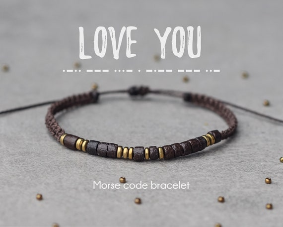 Amazon.com: Lucky Feather Morse Code Bracelets for Women and Girls - 14K  Gold Dipped Bar with Secret Message Engraved on Adjustable 7