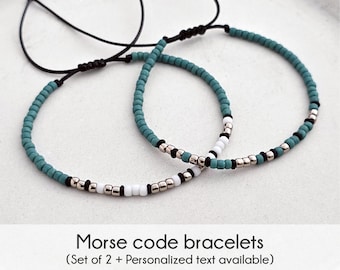 Personalized Morse Code Bracelet Set, Matching couples bracelet set, Friendship bracelet, Anniversary gifts for boyfriend, partner, husband