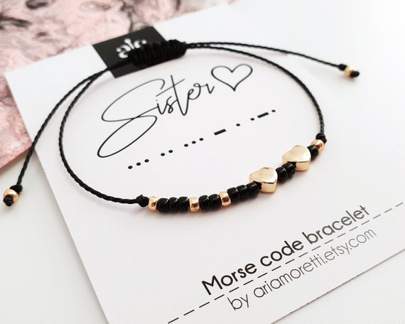 Sister Morse Code Bracelet With Heart Charm Personalized Sister