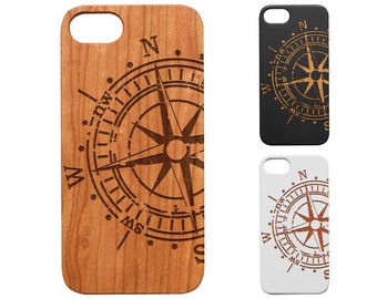 Real Wood Phone Case Boyfriend Gift. Compass Engraved Wood Iphone Case Compass Engraved Wood Phone Case