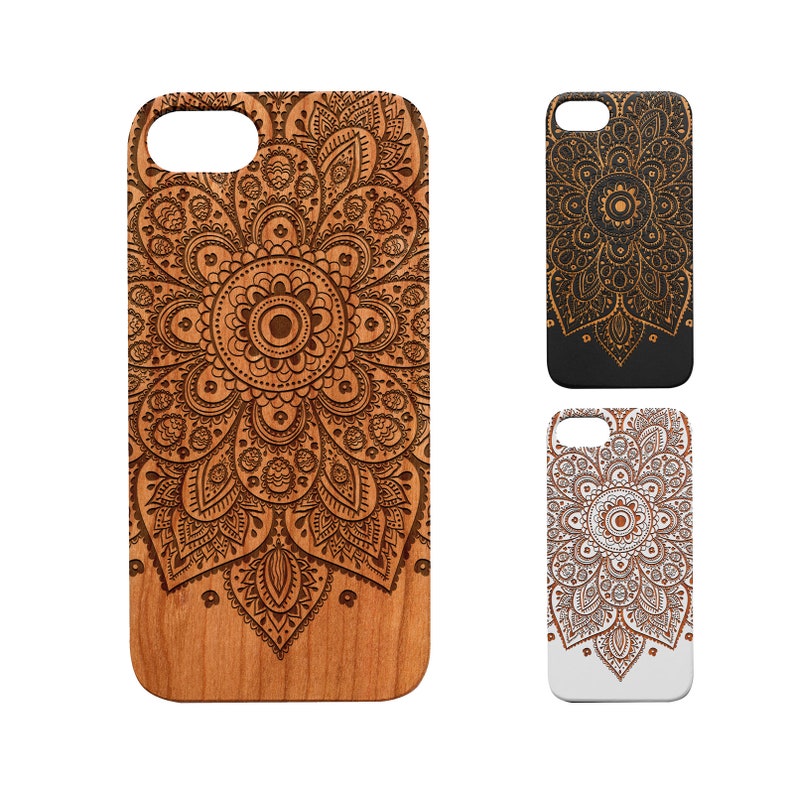 iPhone 14/ 13/ 12/ 11 (Mini ,Pro, Pro Max,Plus)Xs,Xr,X,SE, Samsung S20/S21/22 UL,+,FE Note 8 9 10+ 20 S9+ S8+ Wood Case,Floral Mandala 1 L 