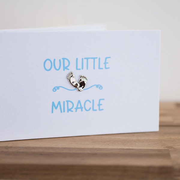 Our little miracle photo album baby boy or baby girl (pink/blue option) with delicate footprint detail